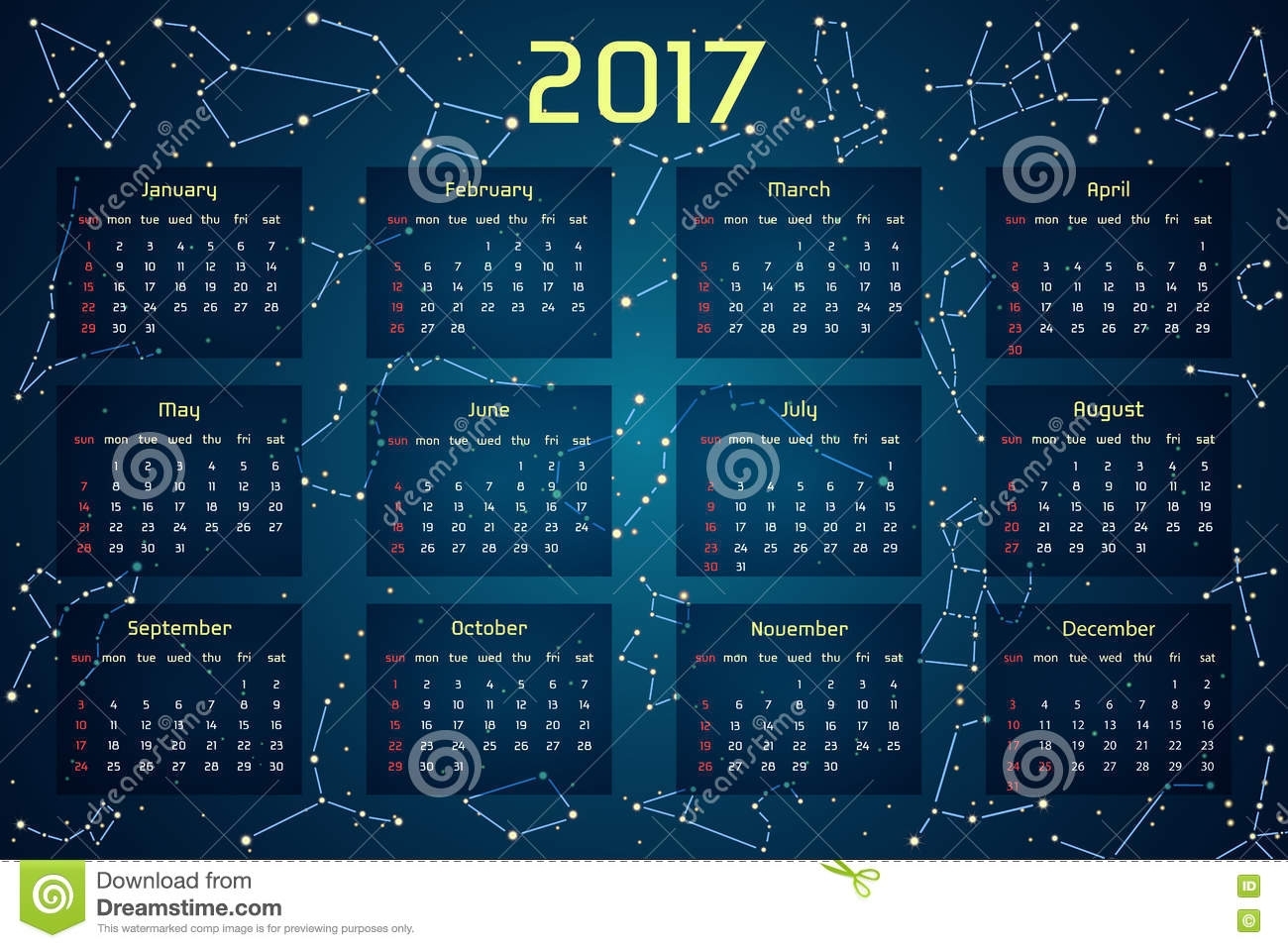 Calendar 2017 Space Style Stock Illustrations – 97 Calendar