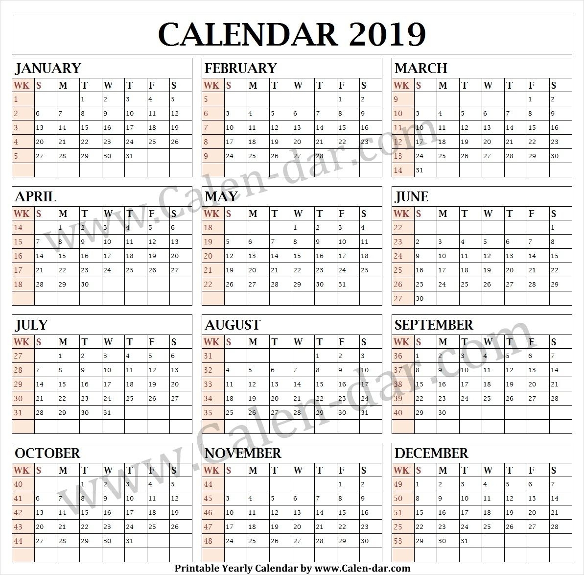 Calendar 2019 Week Wise | Calendar Printables, Print