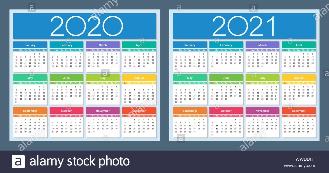 Calendar 2020, 2021. Colorful Set. Week Starts On Sunday