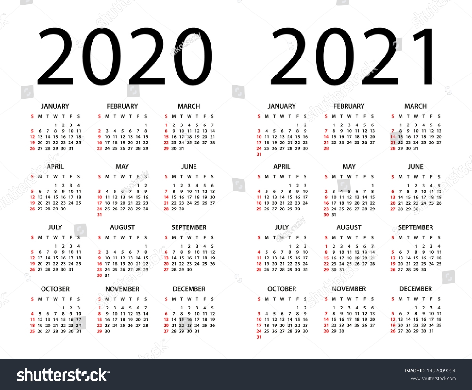 Calendar 2020 2021 Year Vector Illustration Stock Vector