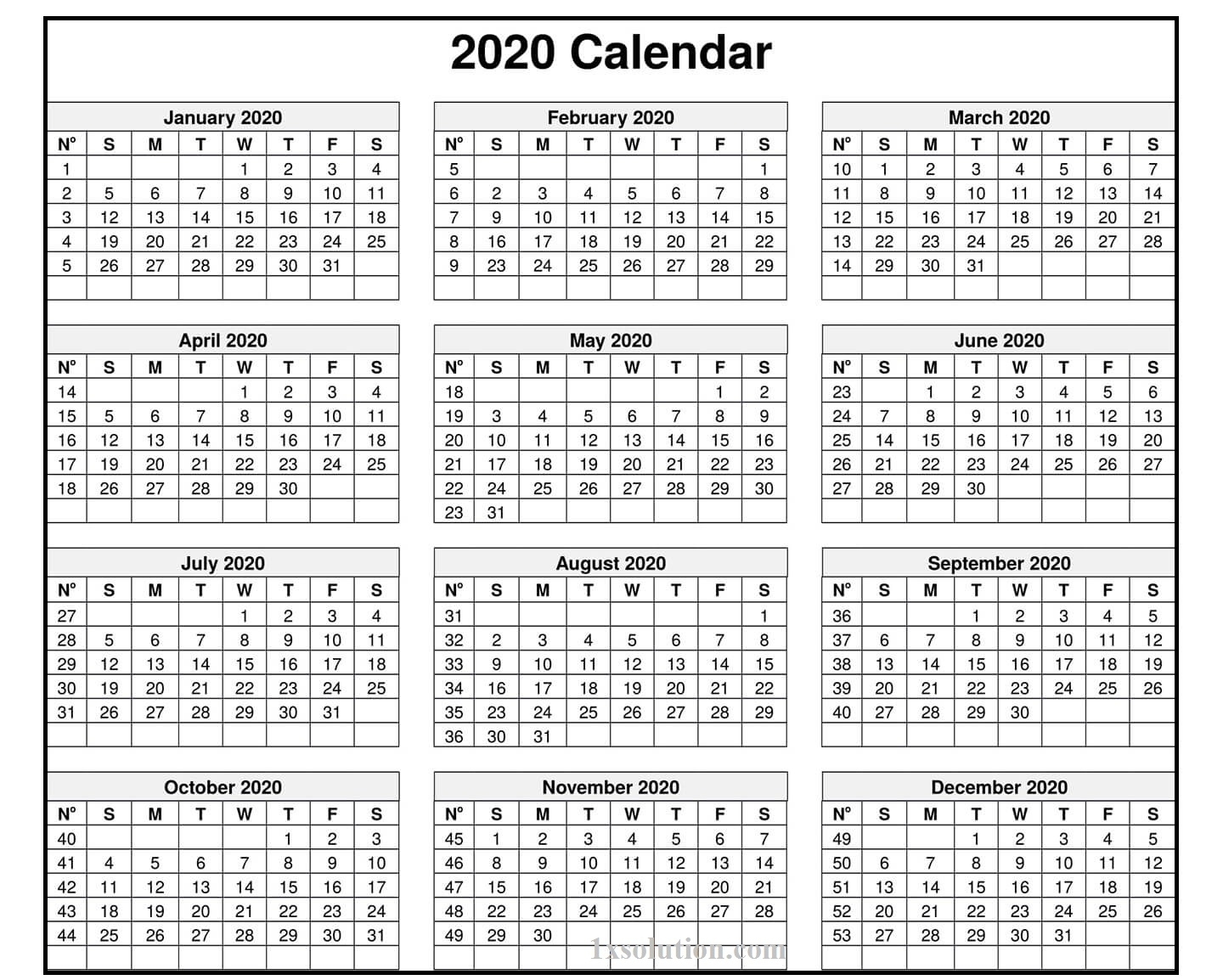 Calendar 2020 Excel Sheet – Note Your Employee Attendance with regard to Printable Attendance Calendar For 2020