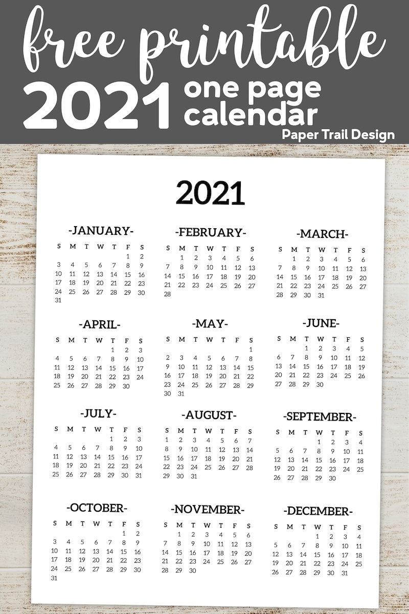 Calendar 2021 Printable One Page | Paper Trail Design In inside Inspiration Calendar At A Glance