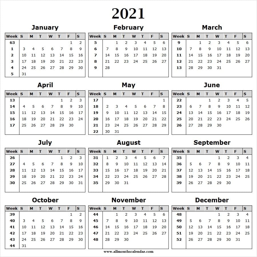 Calendar 2021 Week Wise - Full Year Calendar 2021 Year in Calendar For 2020 Week Wise