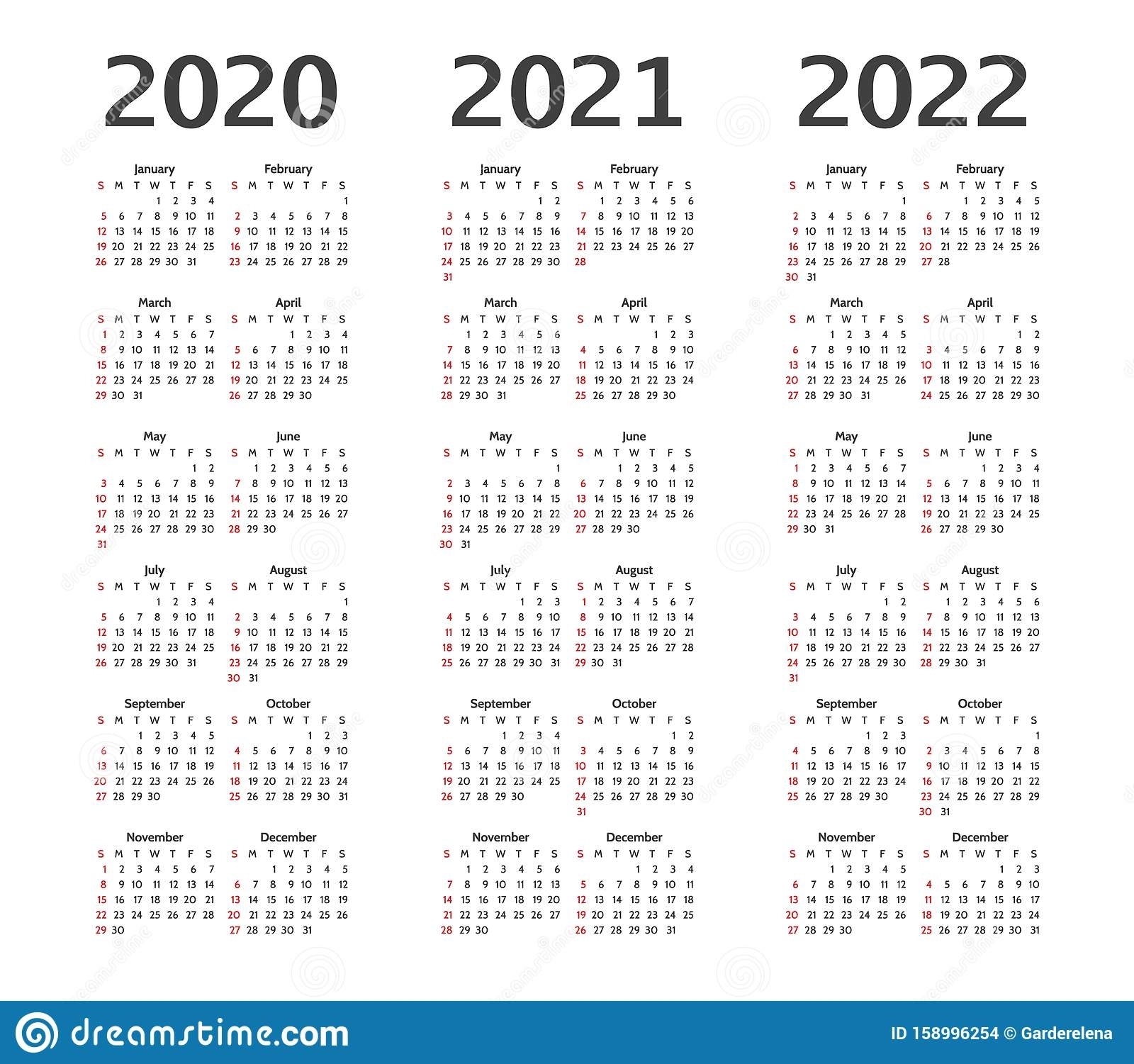 Calendar For 2020, 2021 And 2022 Years. Calender Stock