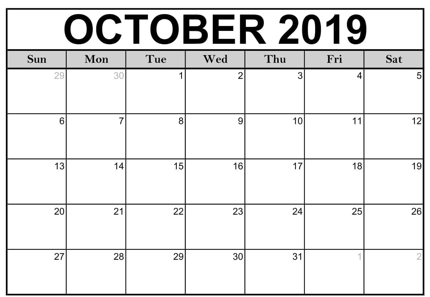 Calendar For October 2019 Pdf In 2020 | Calendar Printables within Fill In Calendar 2019 Pdf