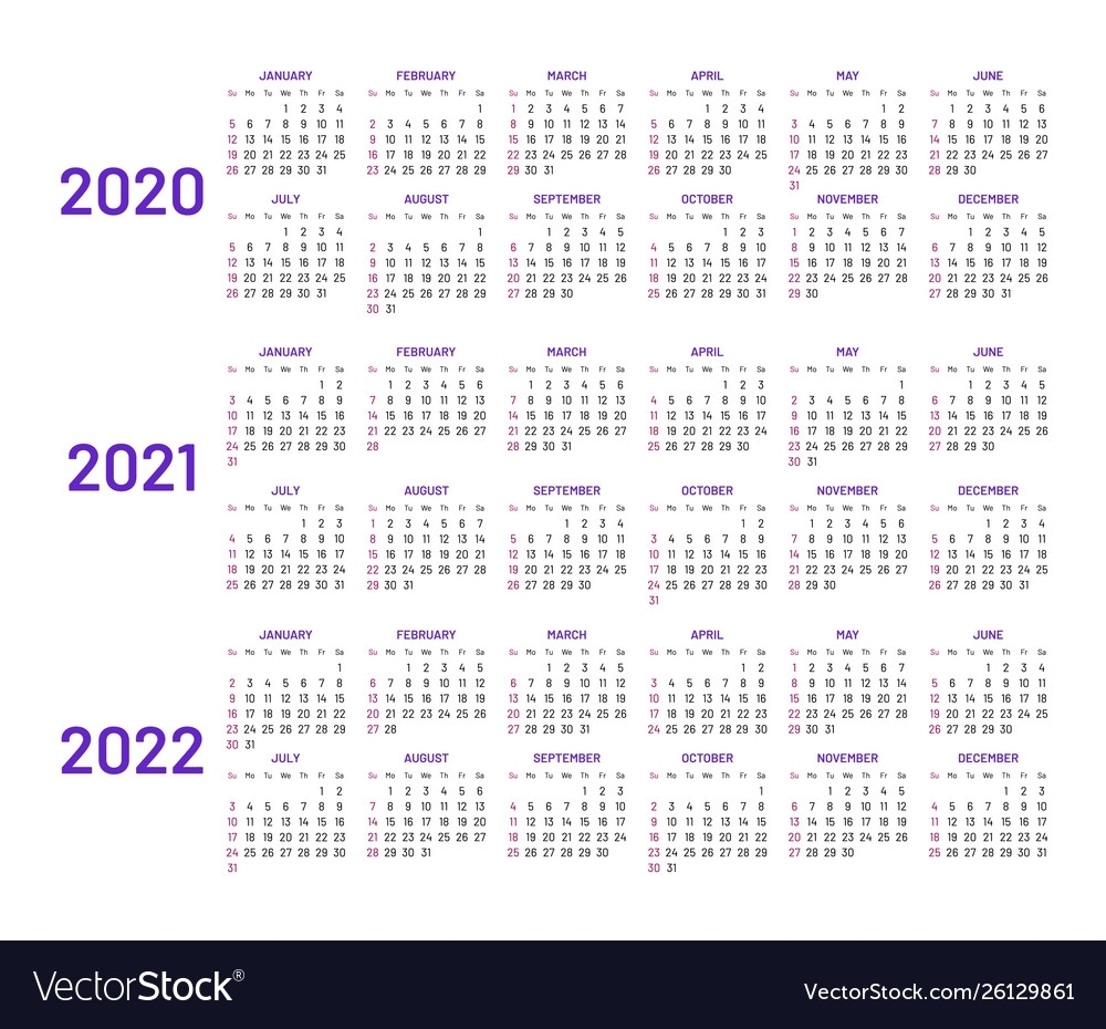 Calendar Layouts For 2020 2021 2022 Years Vector Image