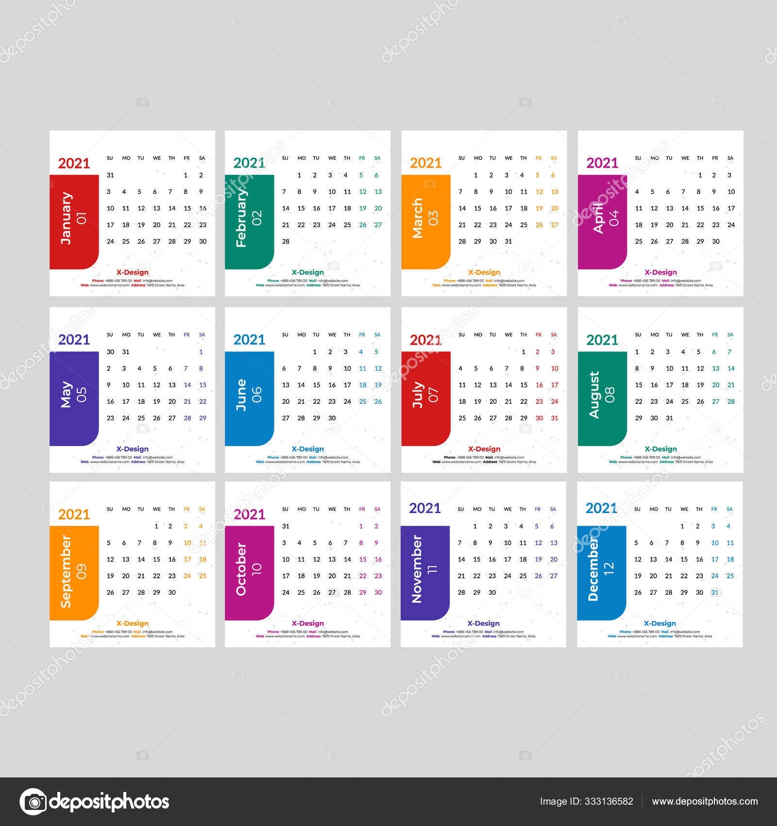 Colorful Desk Calendar 2021, Desk Calendar 2021 Design Template 333136582