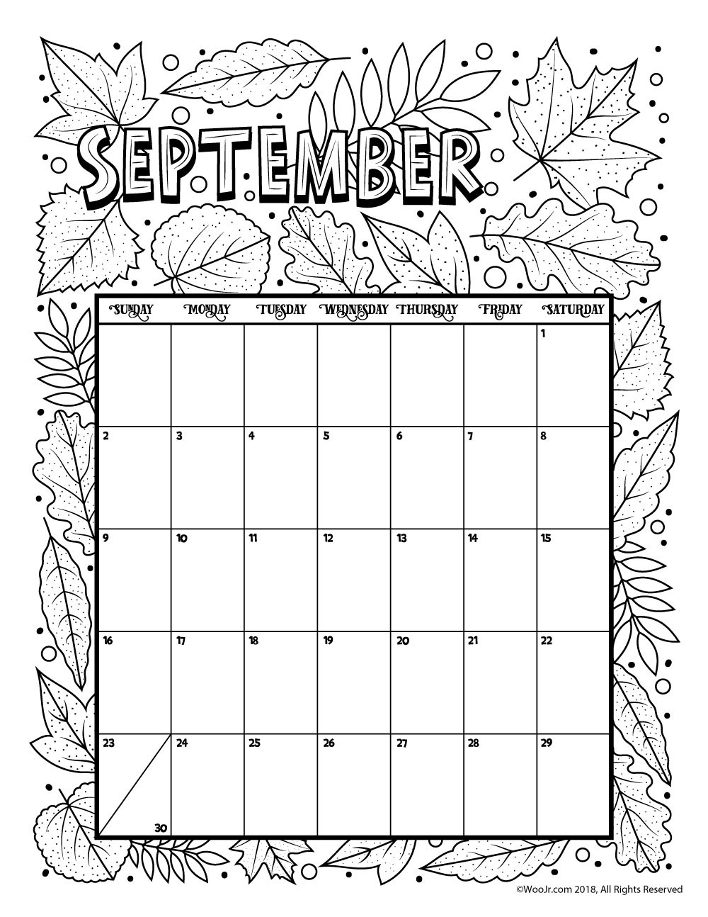 Printable Coloring 2020 Monthly Calendar
