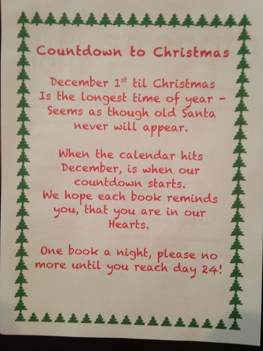 Countdown To Christmas, Book Advent Calendar Poem with Verses For Your Advent Calender