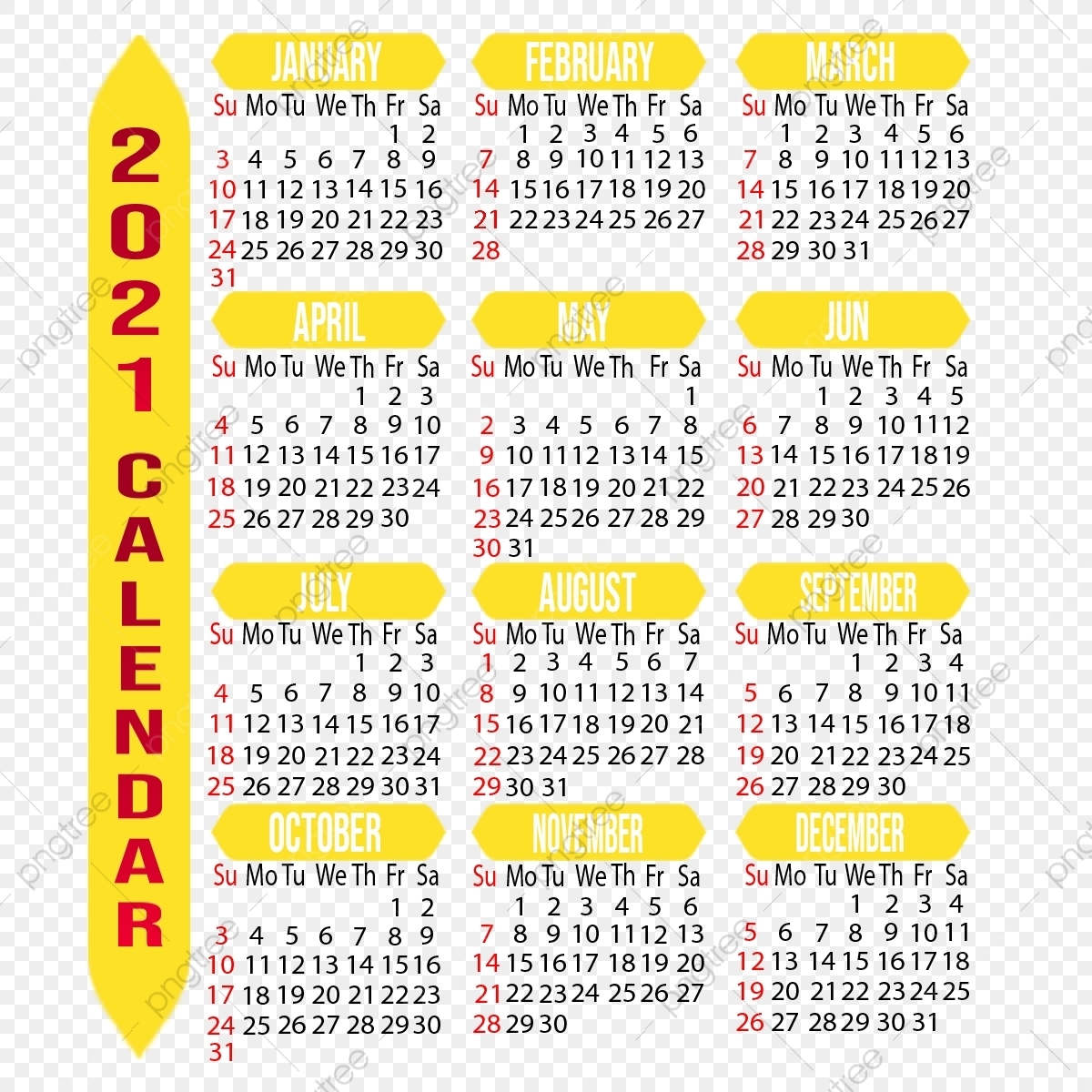 Customizable 2021 Calendar, Year, Month, Week Png