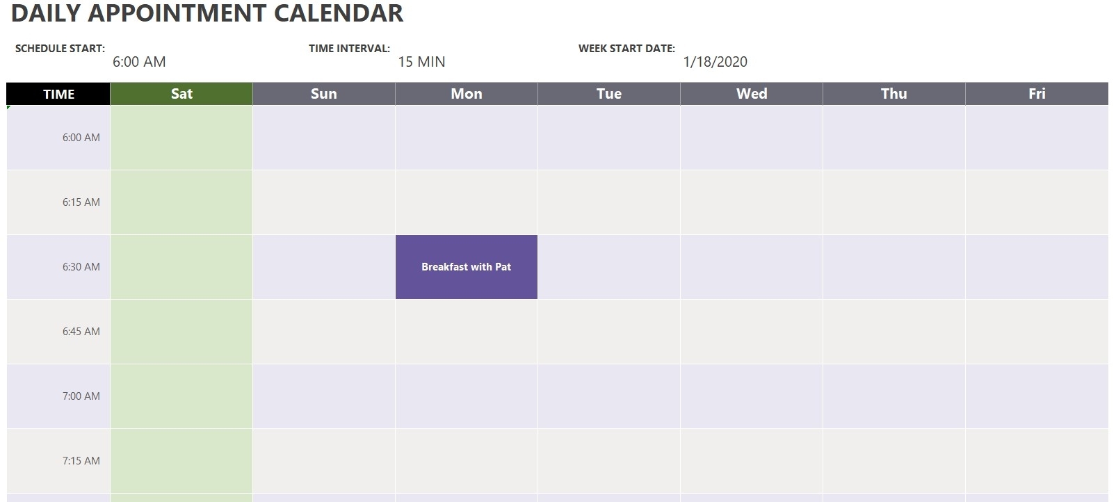 Daily Appointment Calendar Template | Excel Templates