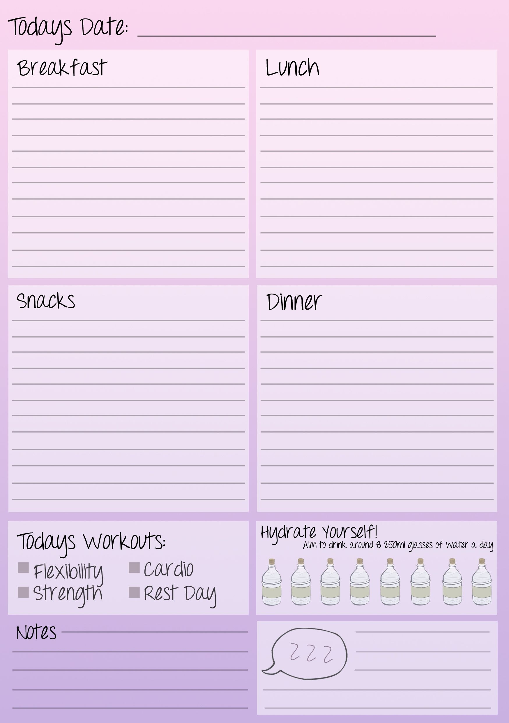 Daily Fitness Journal. Free Printable. | Fitness Journal