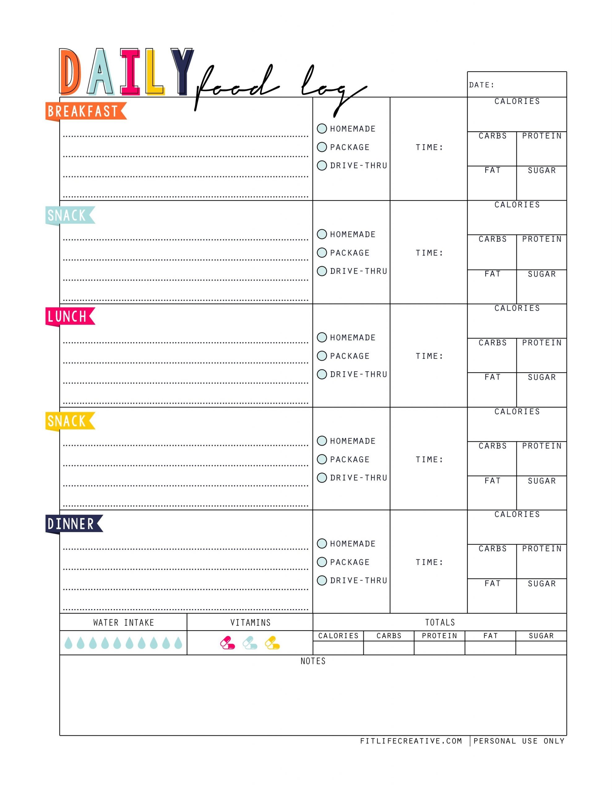 Daily Food Log Printable A Successful Health And Fitness