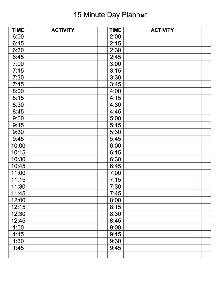 Daily Planner 15 Minute Increments Free - Google Search