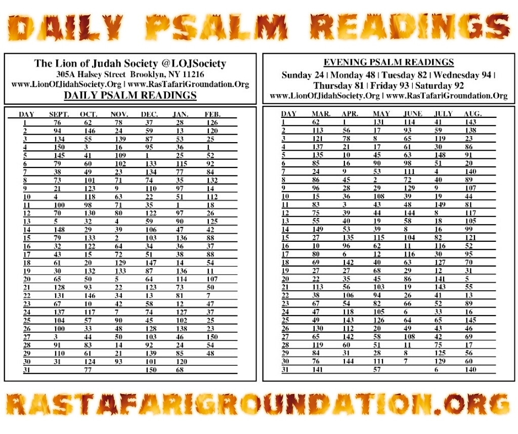 Daily Psalms Reading Schedule – Rastafari Groundation | Lion