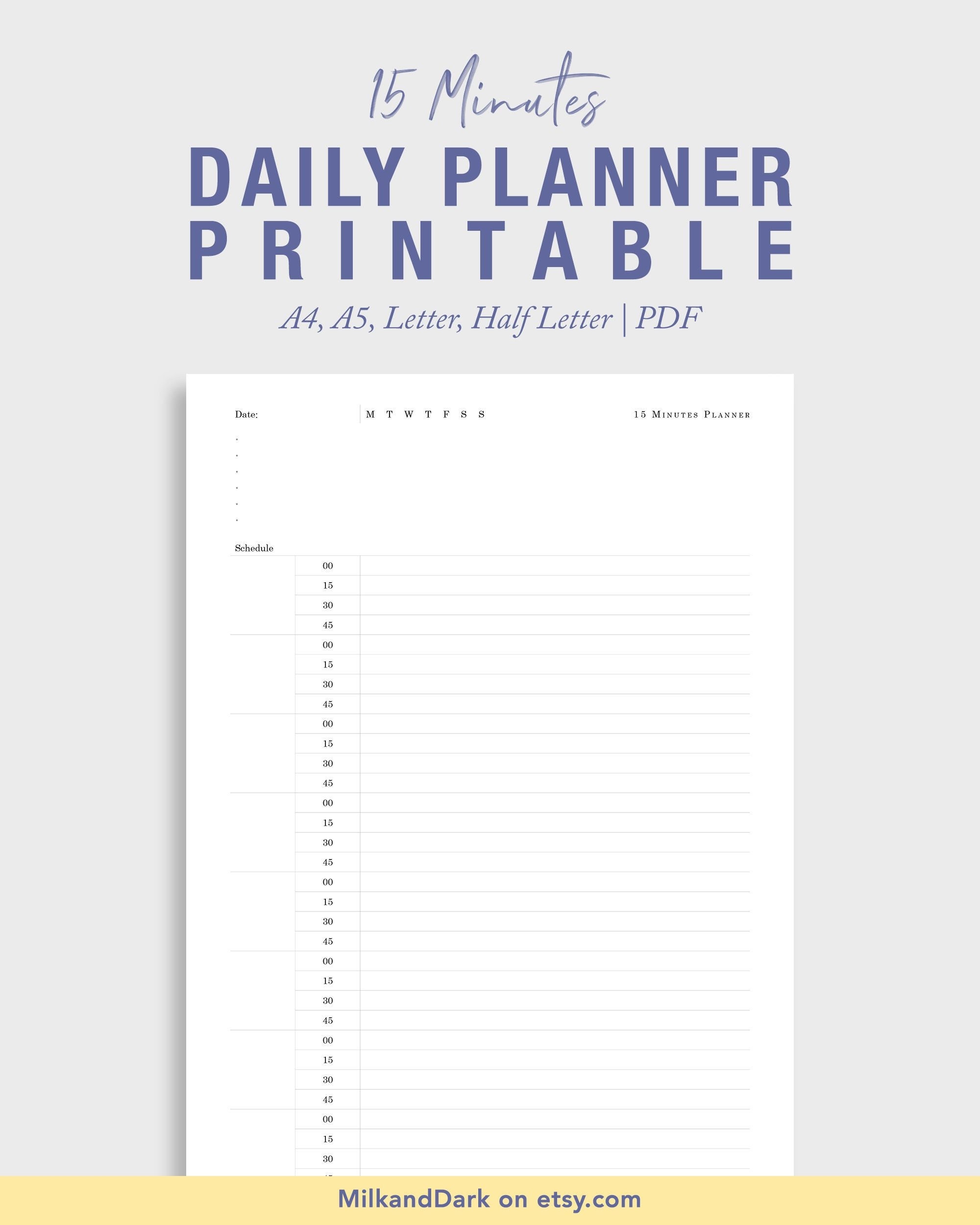 Daily Schedule Planner Printable 15 Minutes Tracker To Do