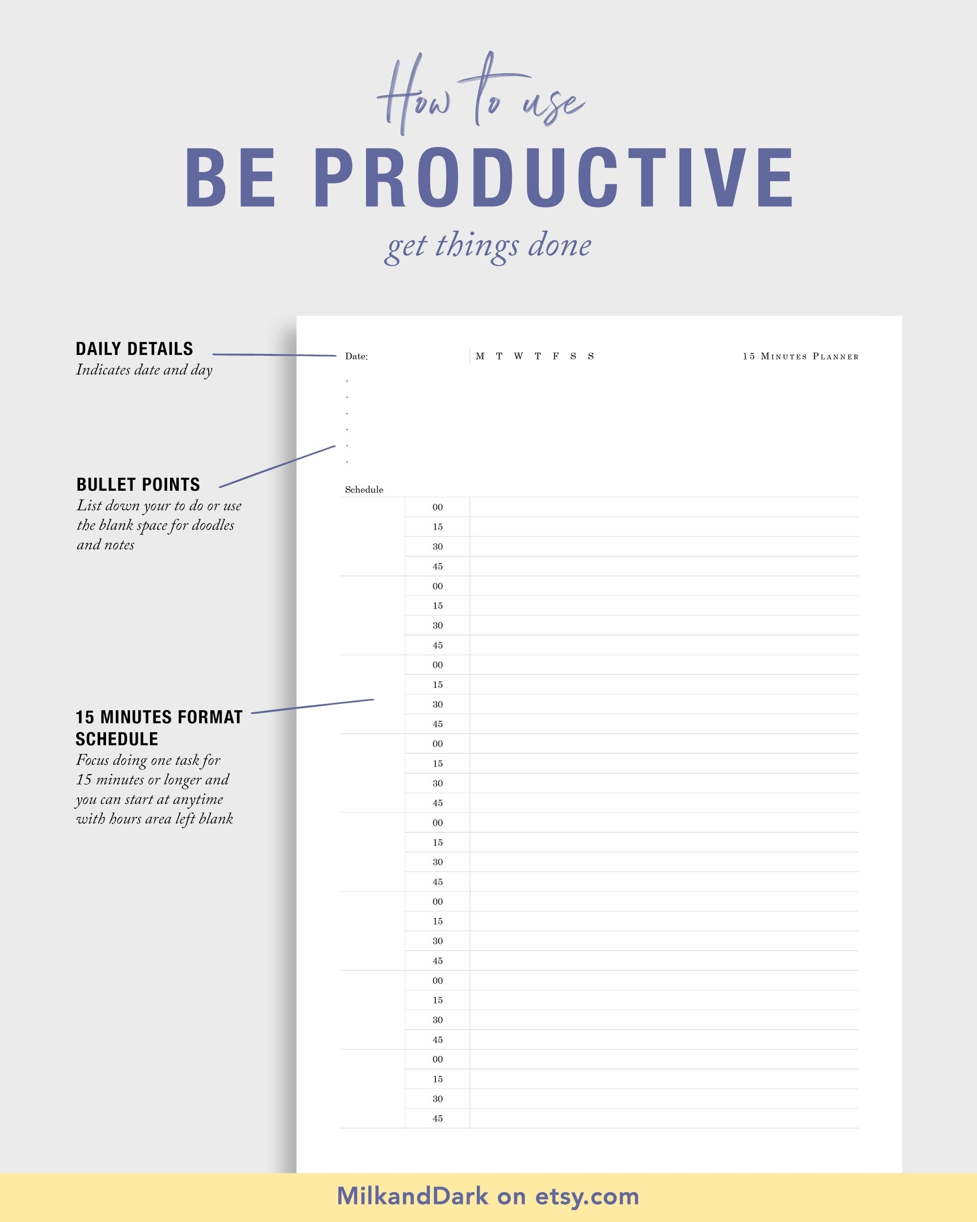 Daily Schedule Planner Printable 15 Minutes Tracker To Do