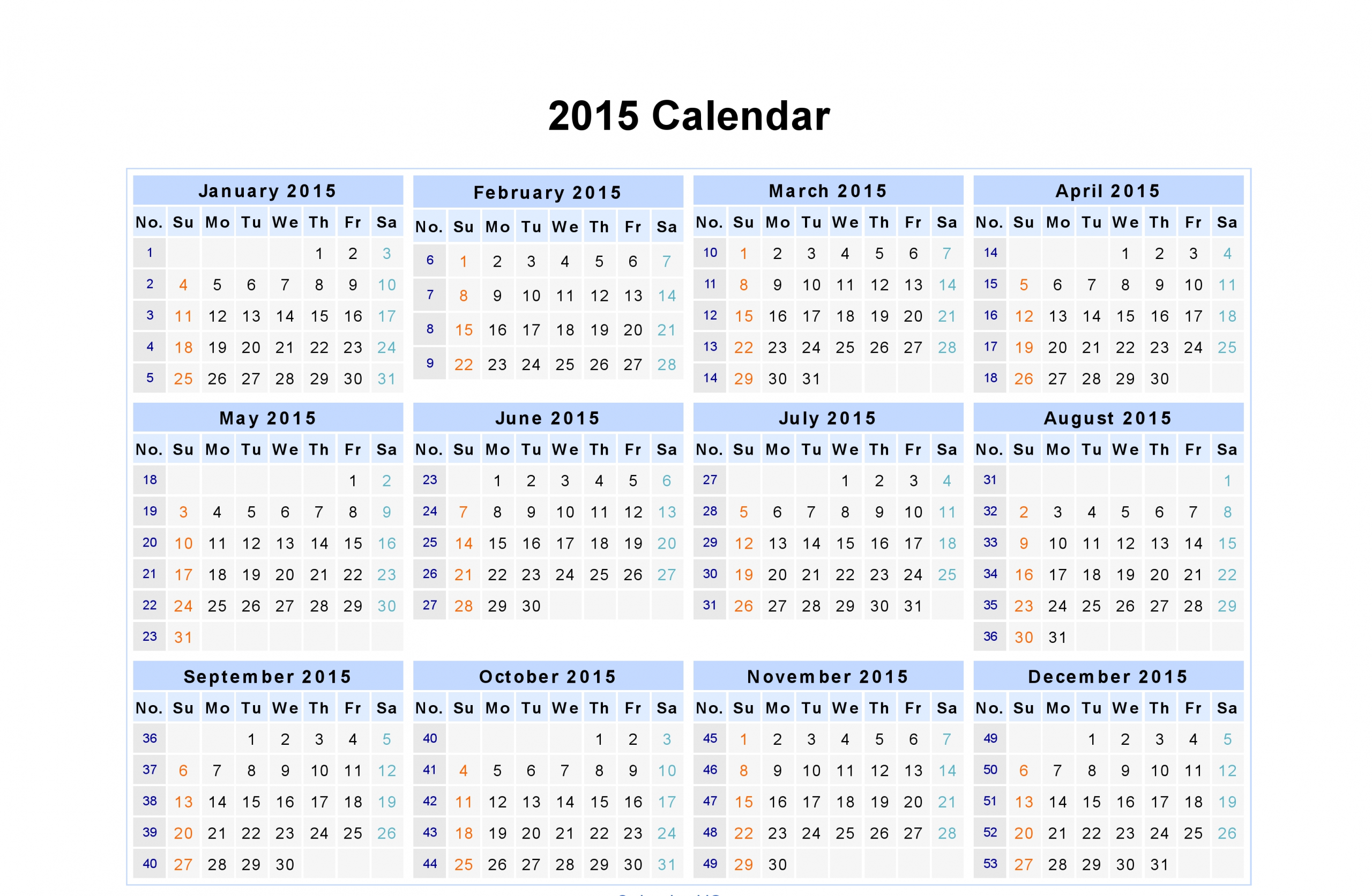 Day/Weekly/ Monthly Calendar Of Year 2015 | Excel Calendar