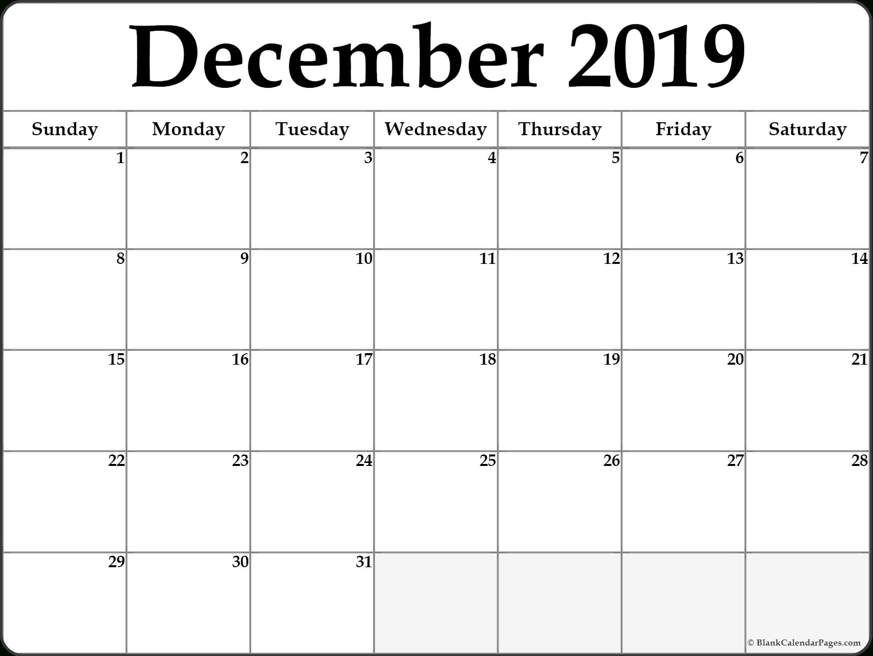 Dec 2019 Blank Calendars To Print Without Downloading