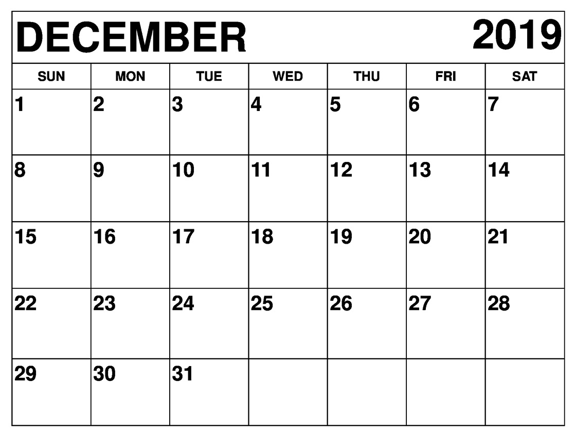 December 2019 Calendar Printable Daily, Monthly, Weekly