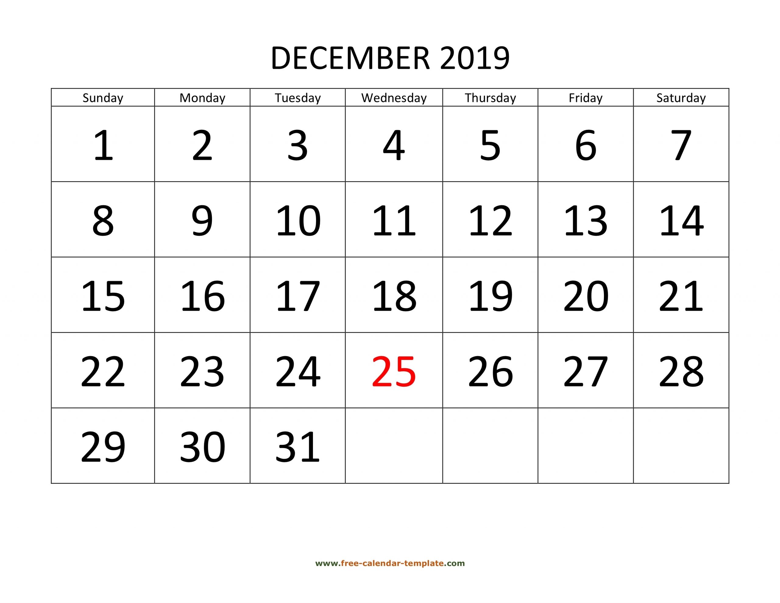 December 2019 Free Calendar Tempplate | Free-Calendar with regard to Free 2019 Calendar With Space To Write