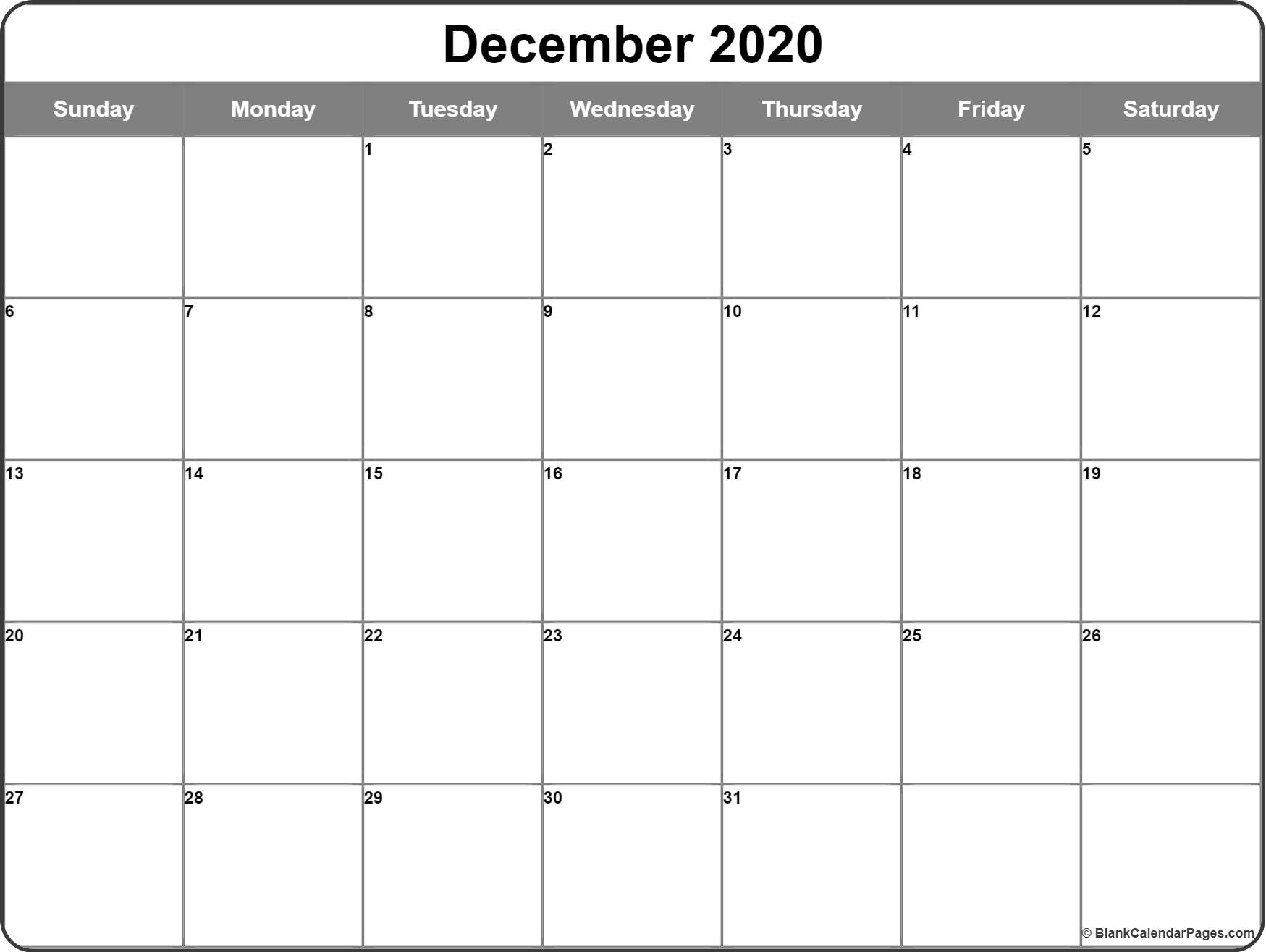 December 2020 Calendar | Free Printable Monthly Calendars