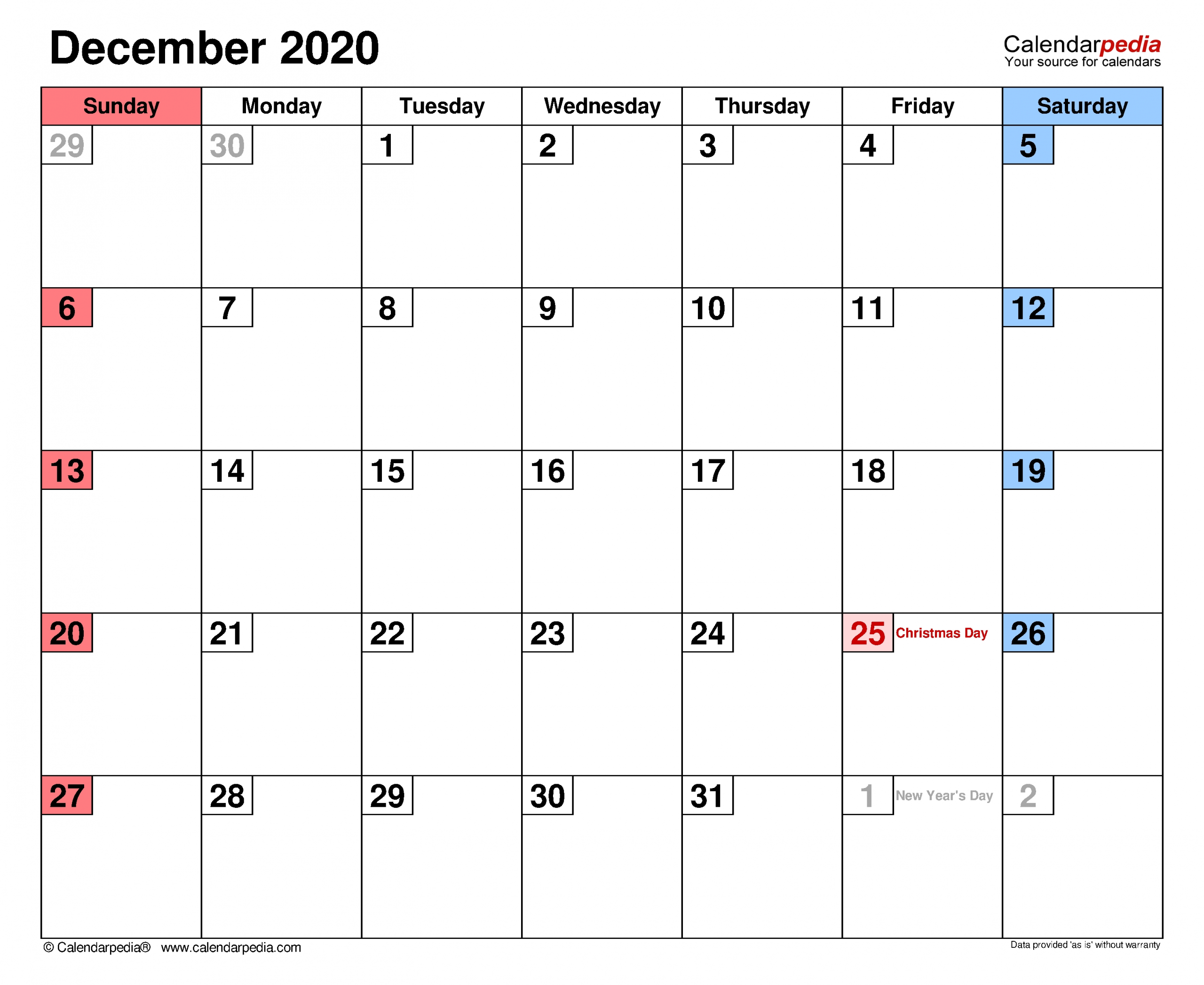 December 2020 Calendar | Templates For Word, Excel And Pdf