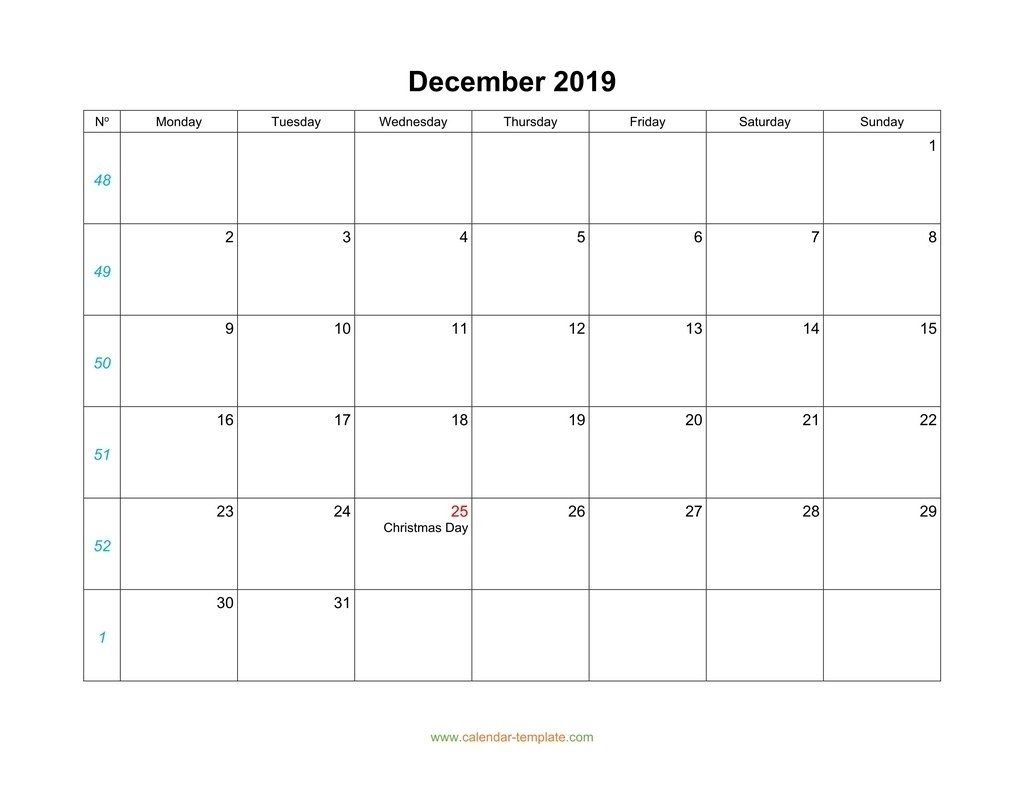 December Calendar 2019 Blank Template Dowload | Calendar