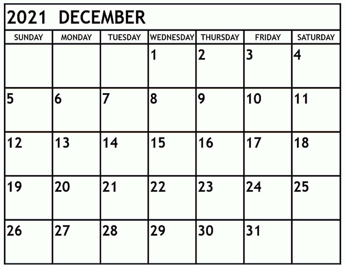 December Calendar 2021 In 2020 | Monthly Calendar Printable