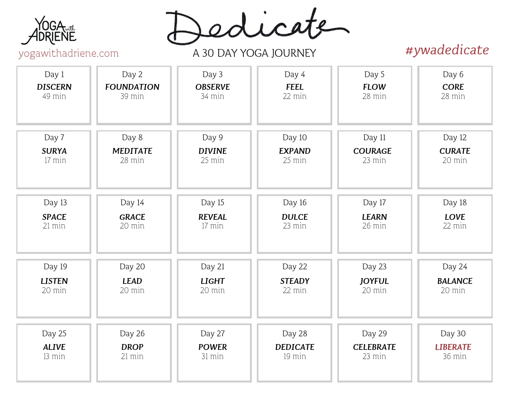 Dedicate Calendar | Yoga With Adriene