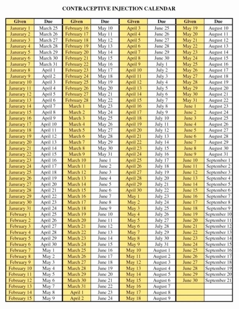 Printable Depo Provera Perpetual Calendar