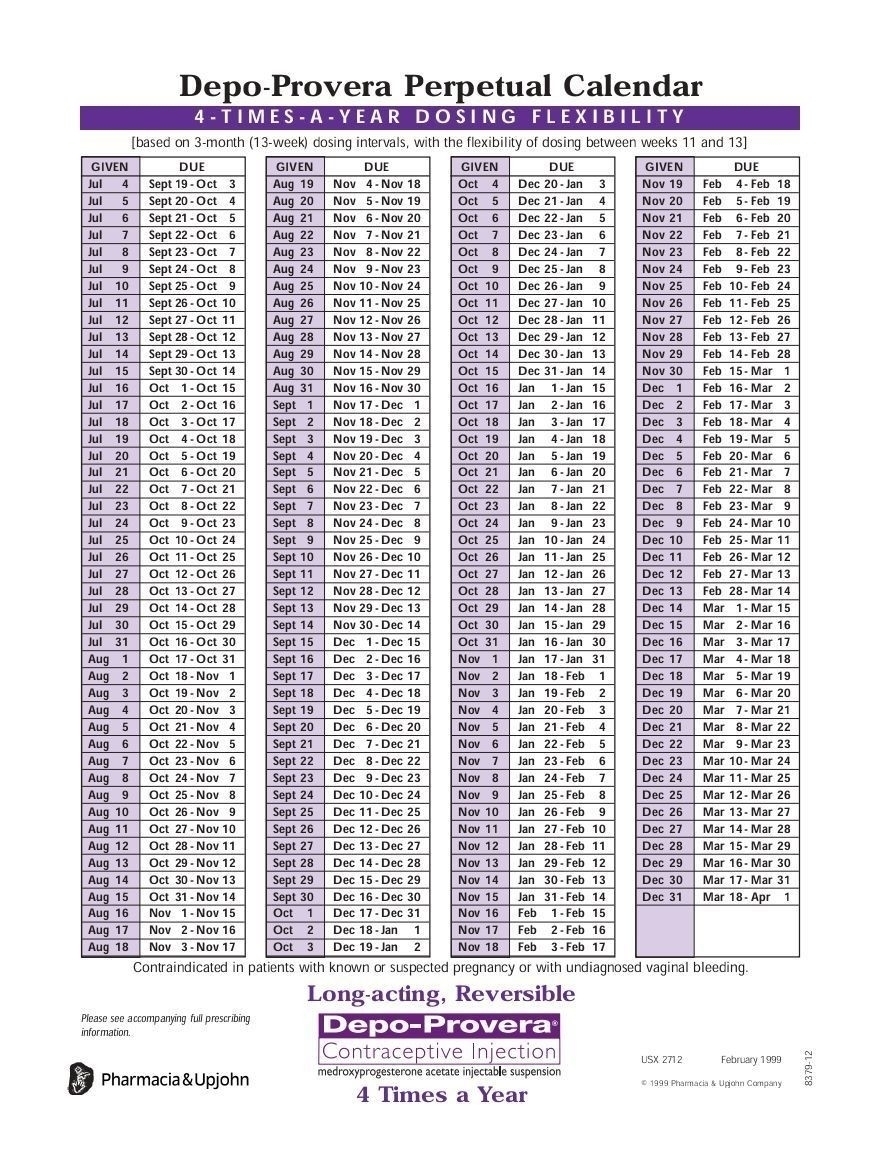 Depo Provera Calendar 2020 | Calendar For Planning