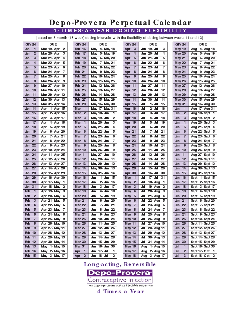 Depo Provera Calendar | Calendar Printables, Calendar, Leap