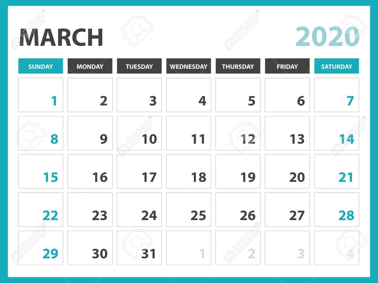 Desk Calendar Layout Size 8 X 6 Inch, March 2020 Calendar Template,.. in 8 X 10 Calendar 2020