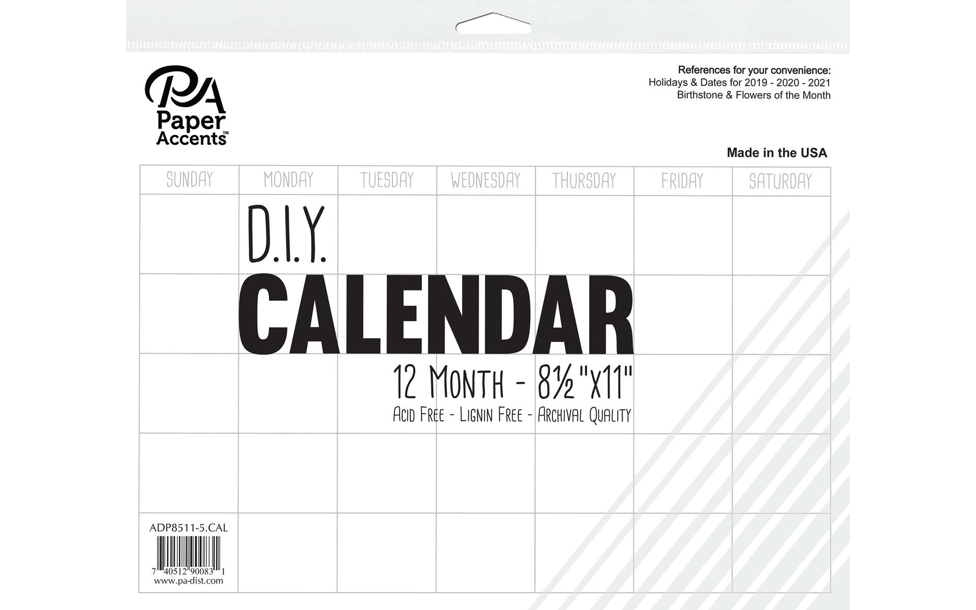 Diy Calendar 8.5X11 12 Month Blank White