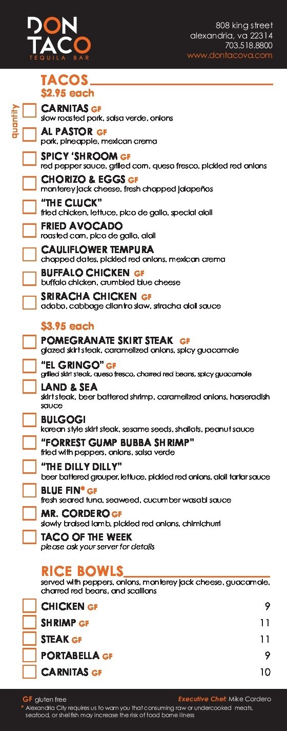 Dontaco_Menu-Dinner_4.25X11_V11 Print | Don Taco