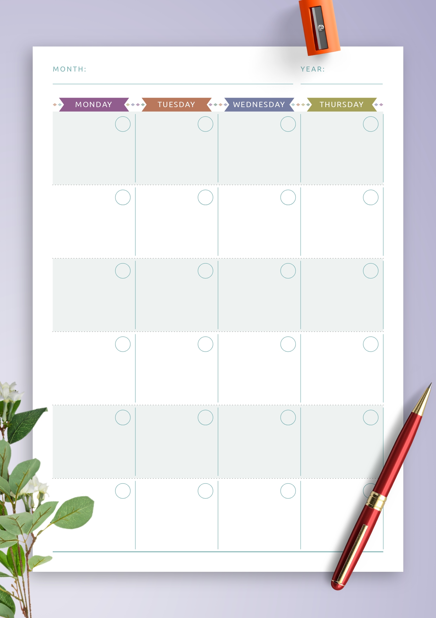 Download Printable Monthly Calendar Planner Undated - Casual
