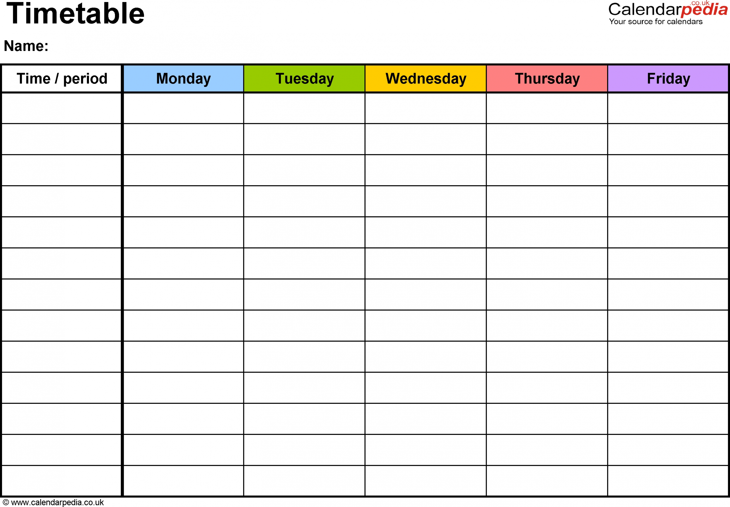 Download Word Timetable Template 1: Landscape Format, A4, 1