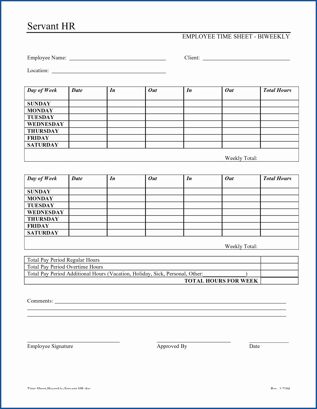 √ Free Printable Biweekly Time Sheet Pdf | Templateral