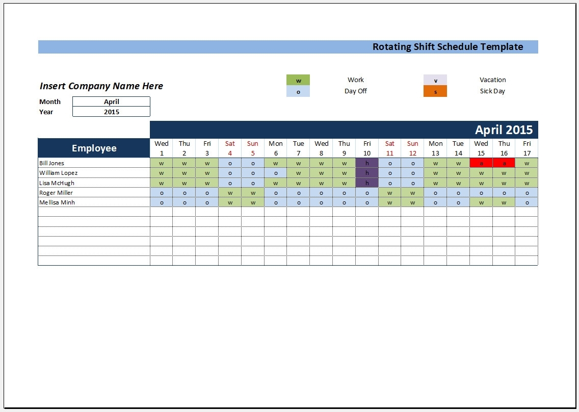 √ Free Printable Rotating Shift Schedule Template | Templateral