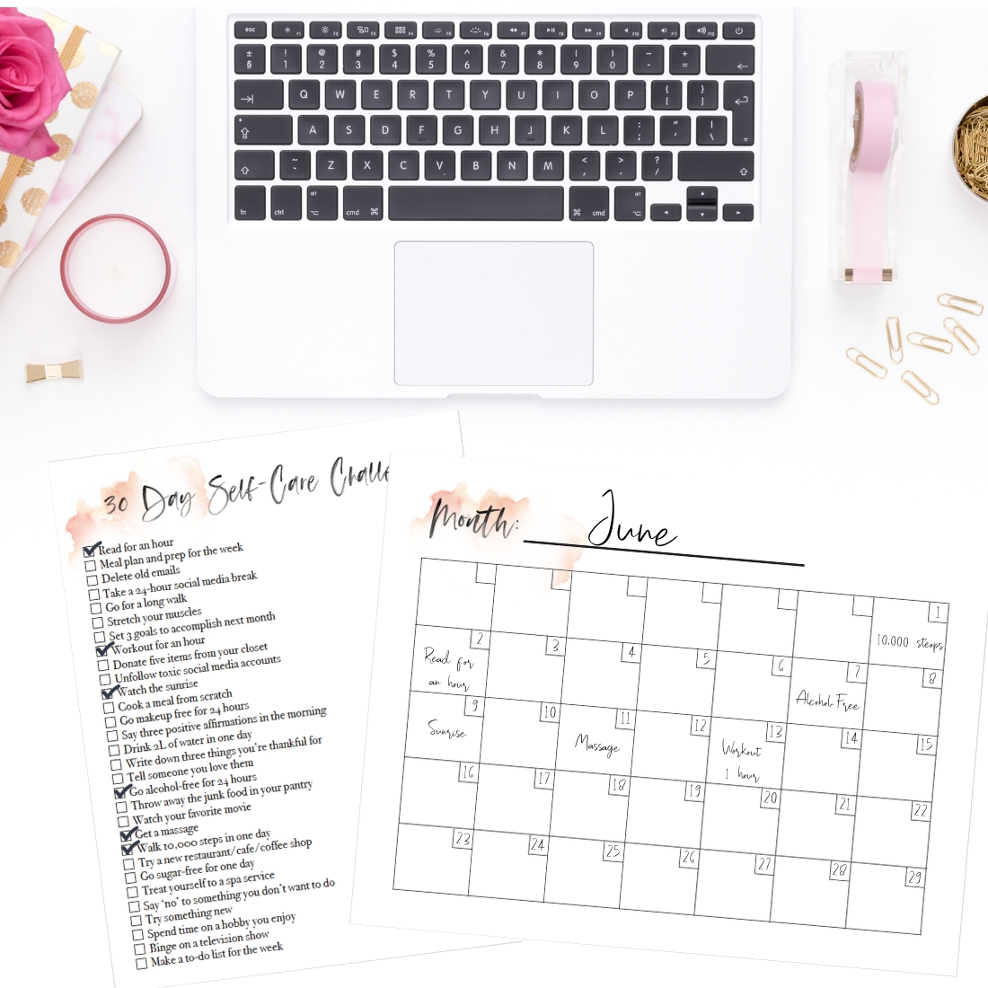 Easy 30-Day Self-Care Challenge (Free Checklist + Blank