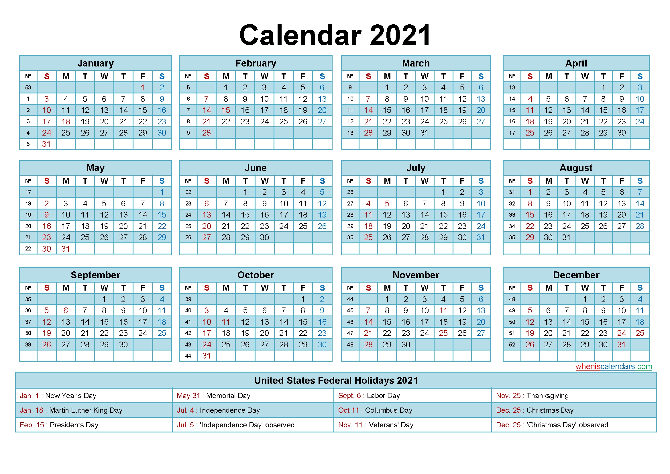 Editable Calendar Template 2021 Word - Template No.ep21Y18