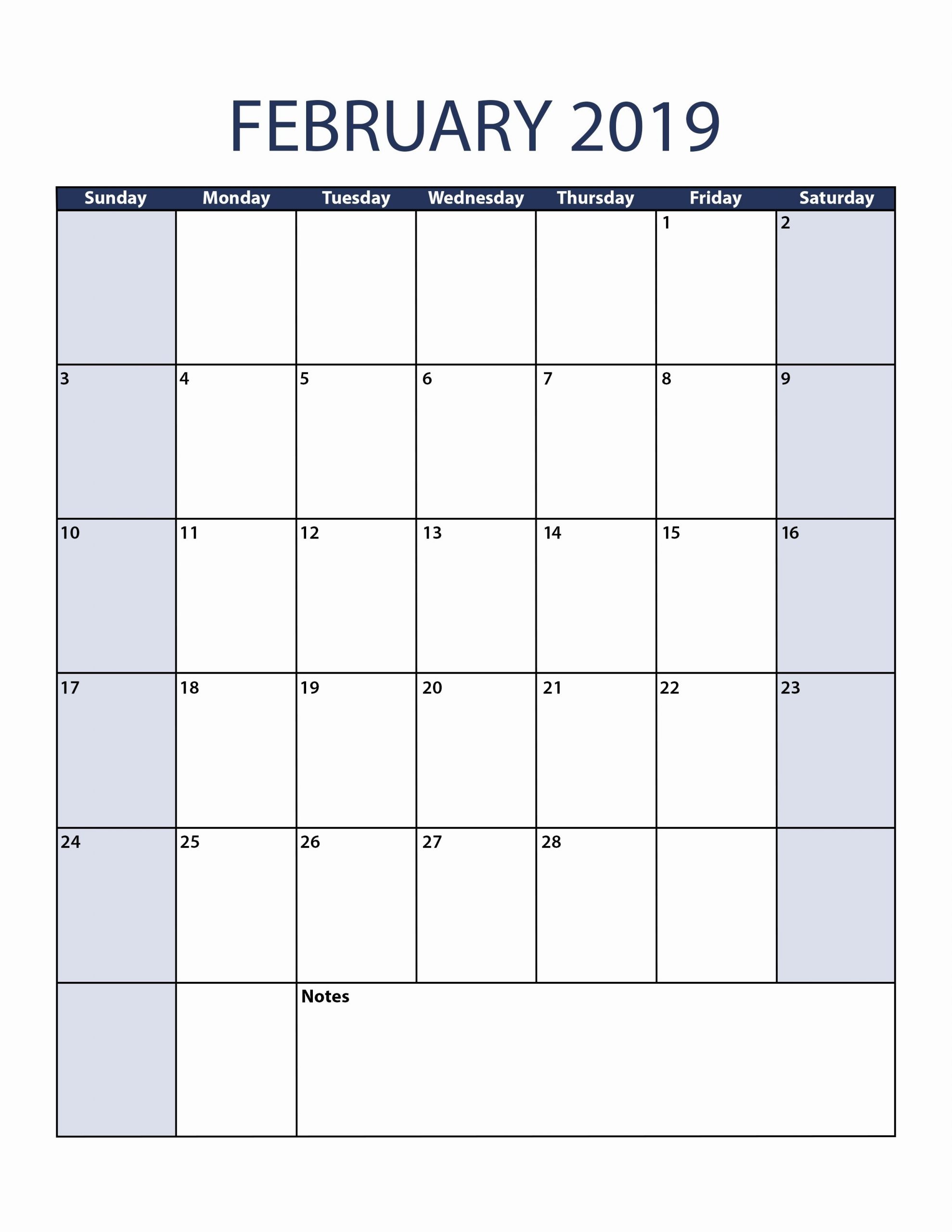 February 2019 Calendar Vertical | Calendar 2019 Printable