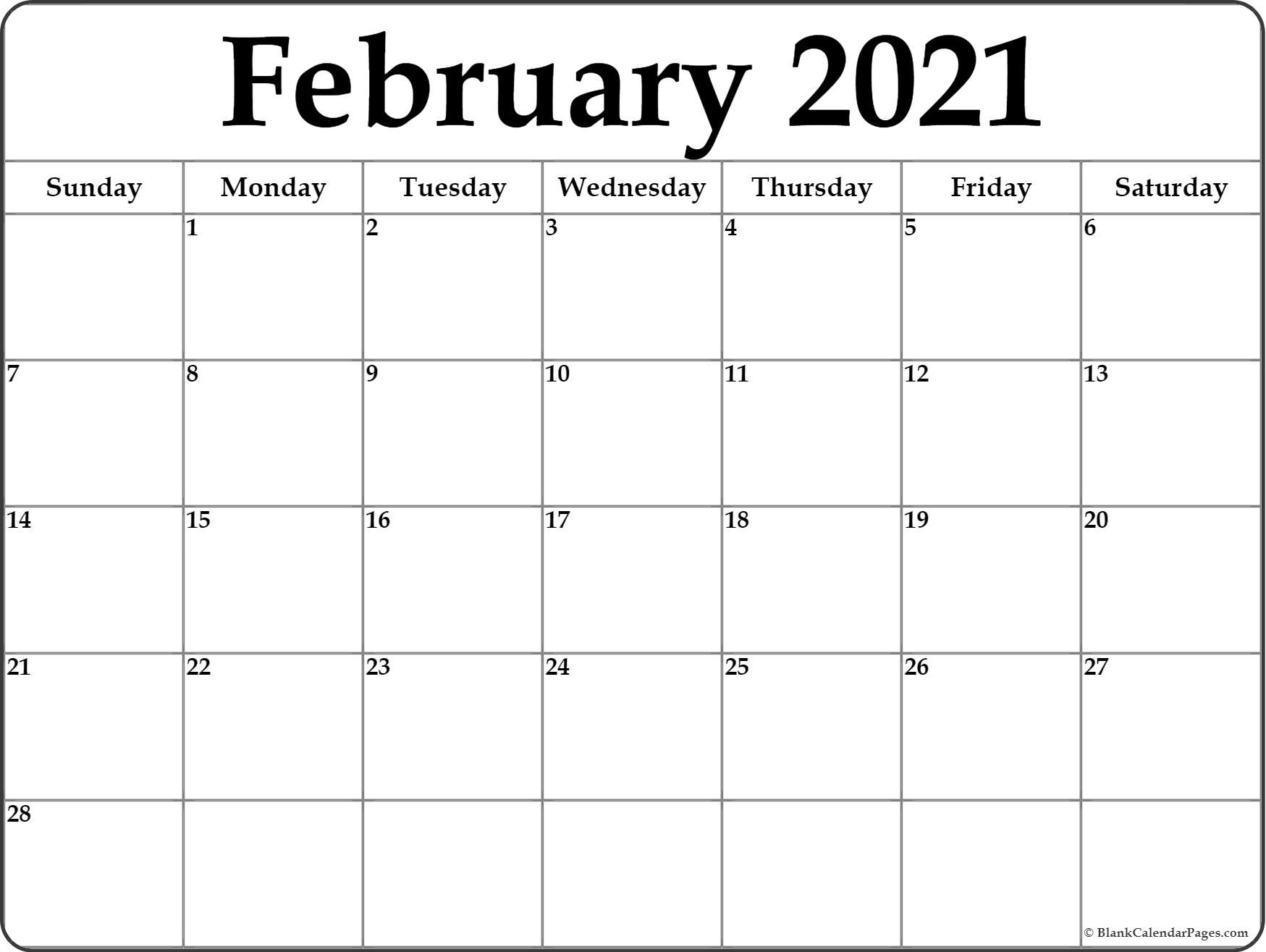 February 2021 Calendar | Free Printable Monthly Calendars