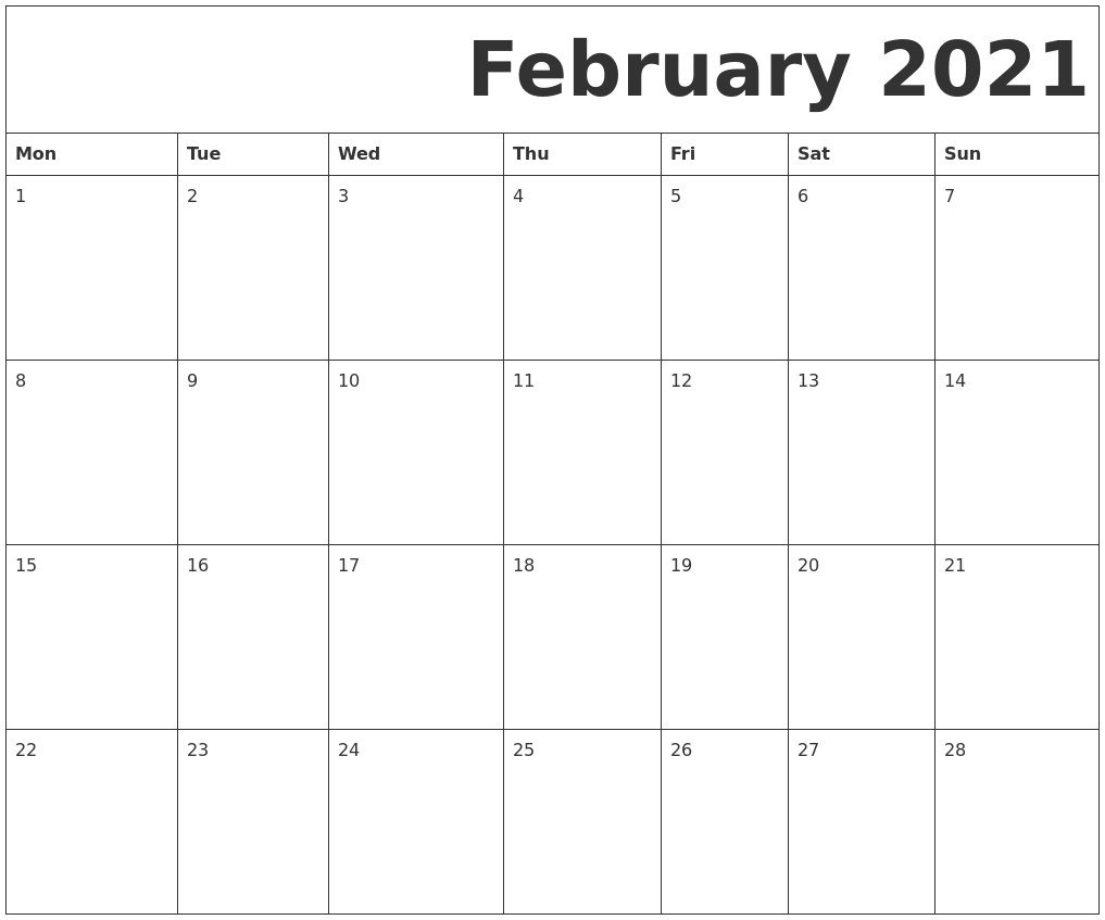 February 2021 Free Printable Calendar