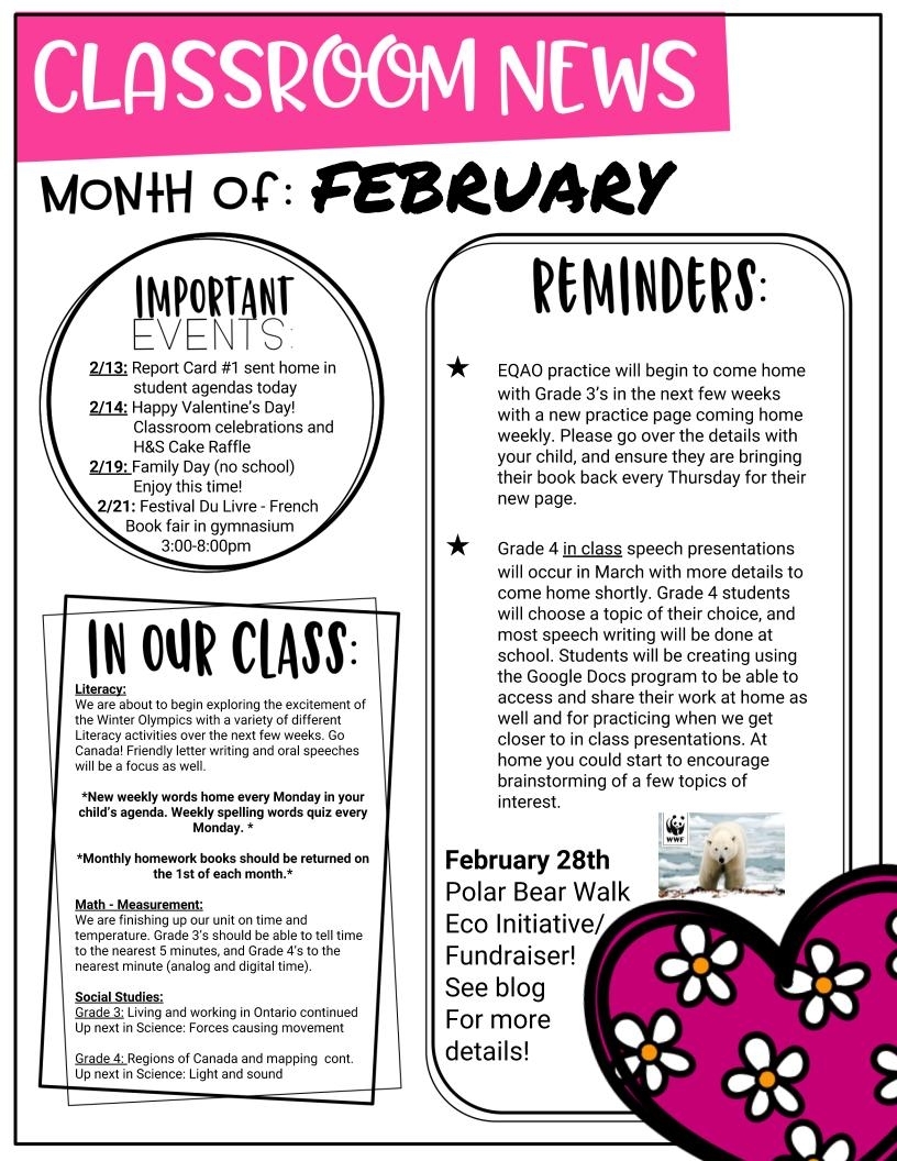 February-Newsletter | Mrs. Turnbull&#039;S Grade 3 Classroom Blog