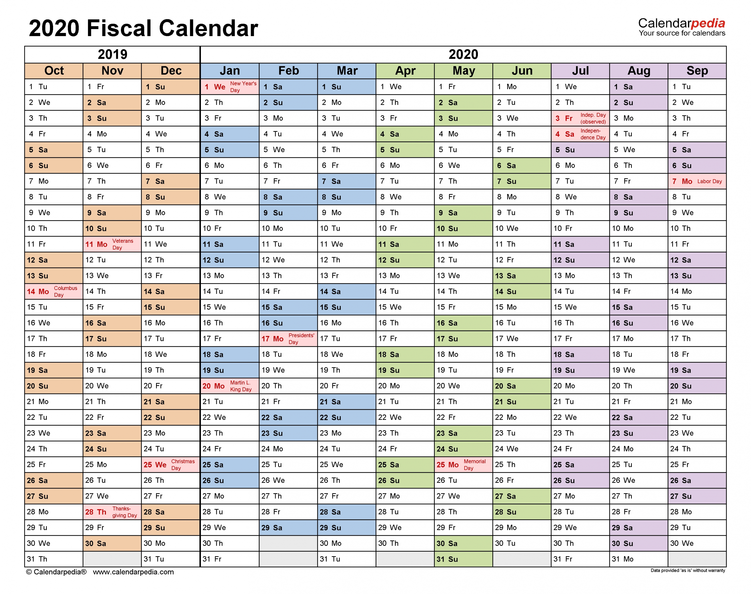 Fiscal Calendars 2020 - Free Printable Pdf Templates