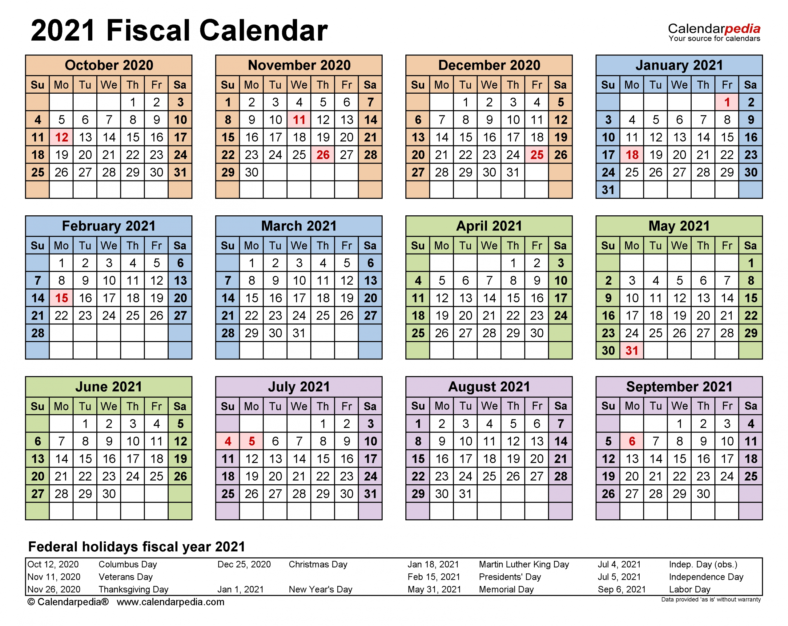 Fiscal Calendars 2021 - Free Printable Excel Templates