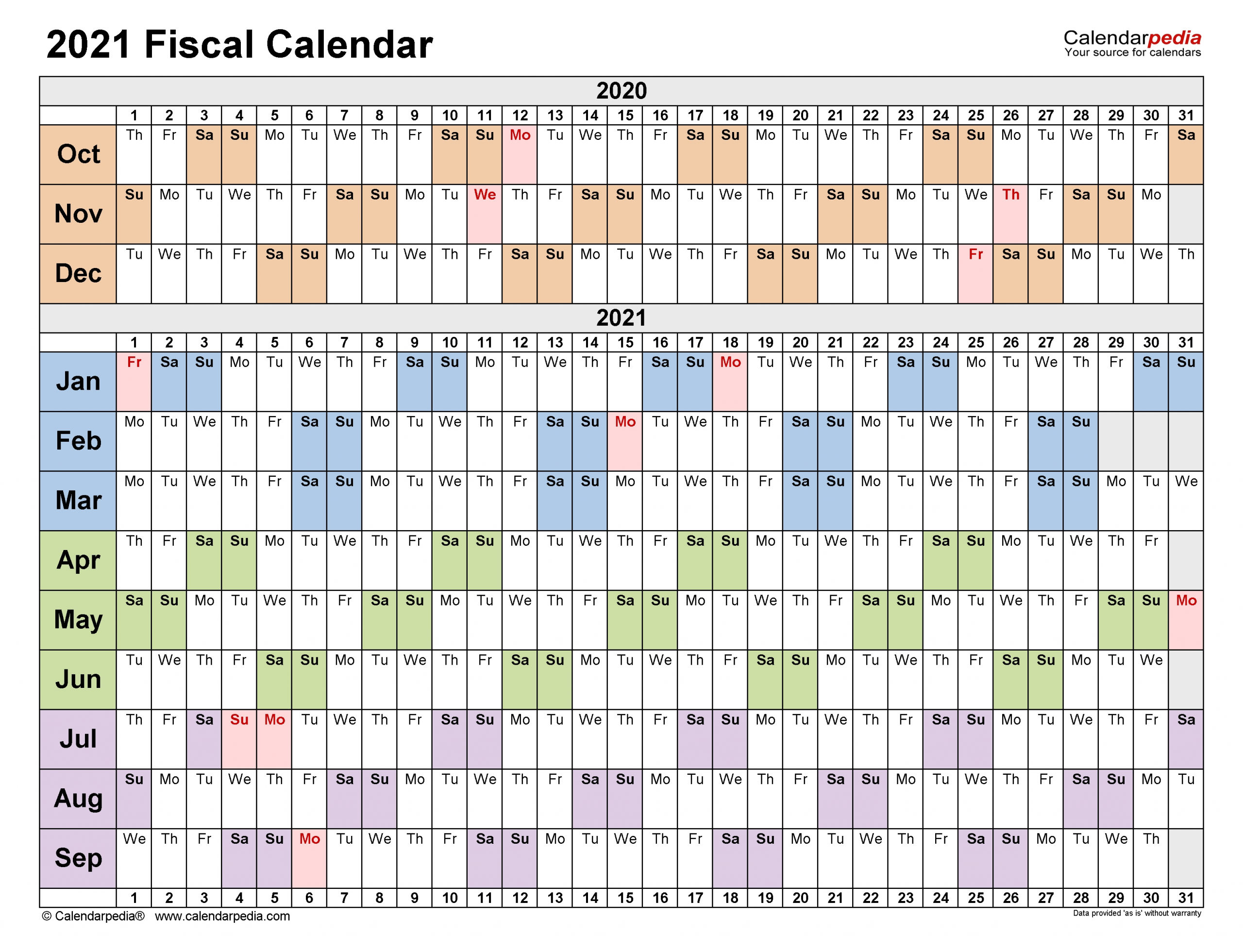 Fiscal Calendars 2021 - Free Printable Excel Templates