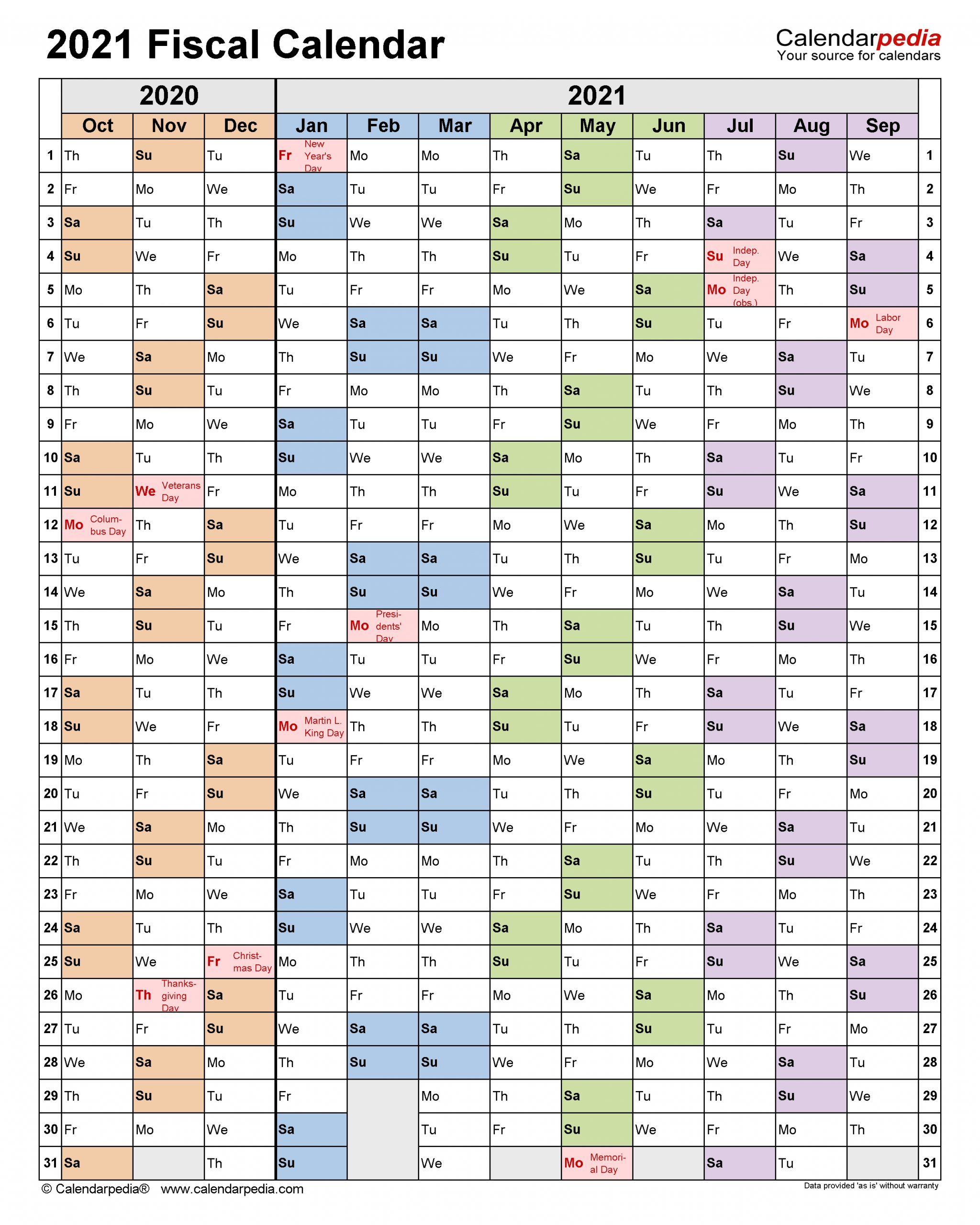 Fiscal Calendars 2021 - Free Printable Excel Templates